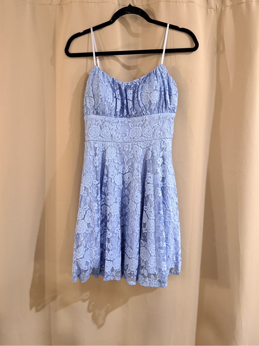 City Vibe Light Blue Lace Spaghetti-Strap Mini Dress
